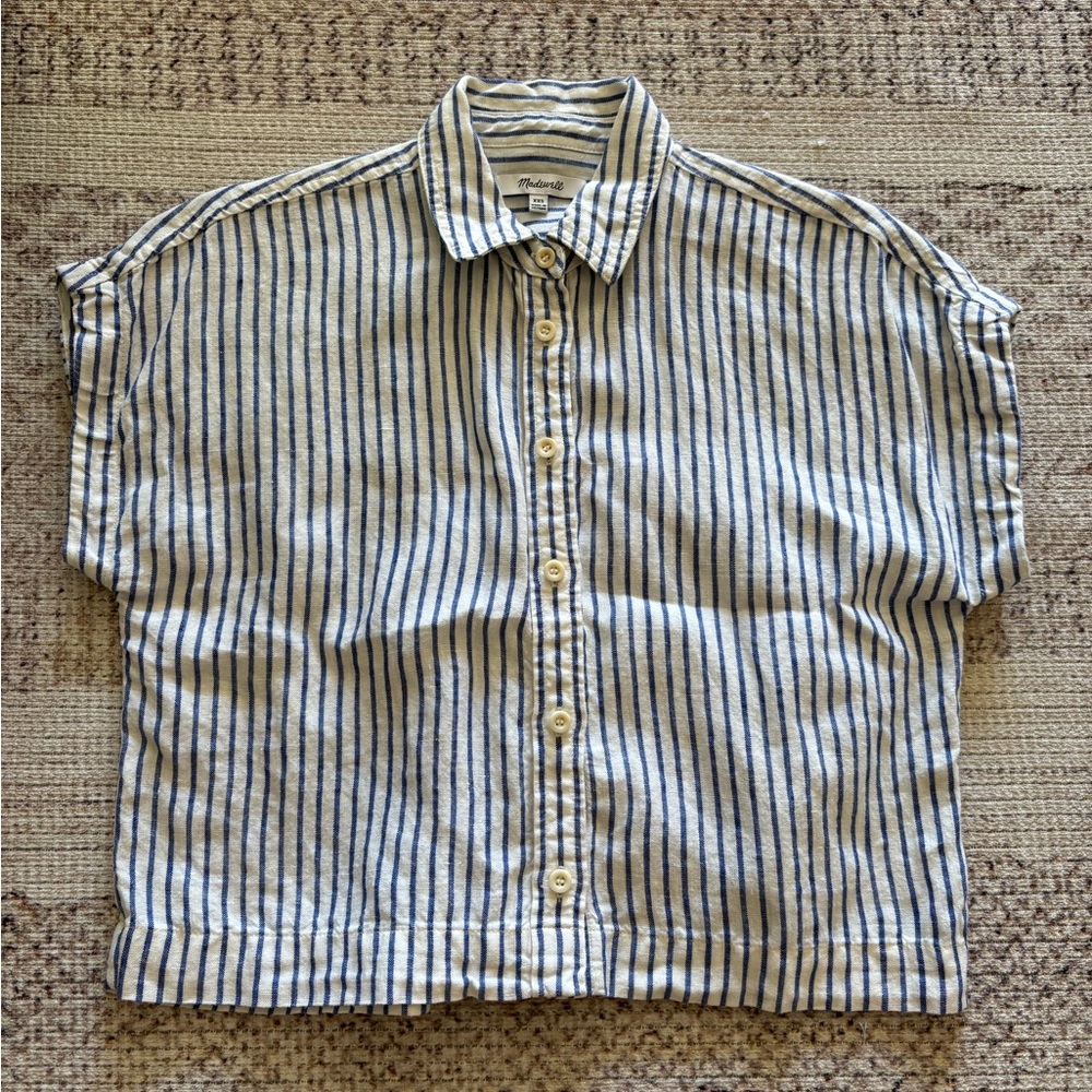 Madewell White and Blue Striped Casual Shirt